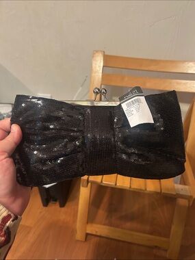 rue21 Black Sequin Bow Wristlet Clutch